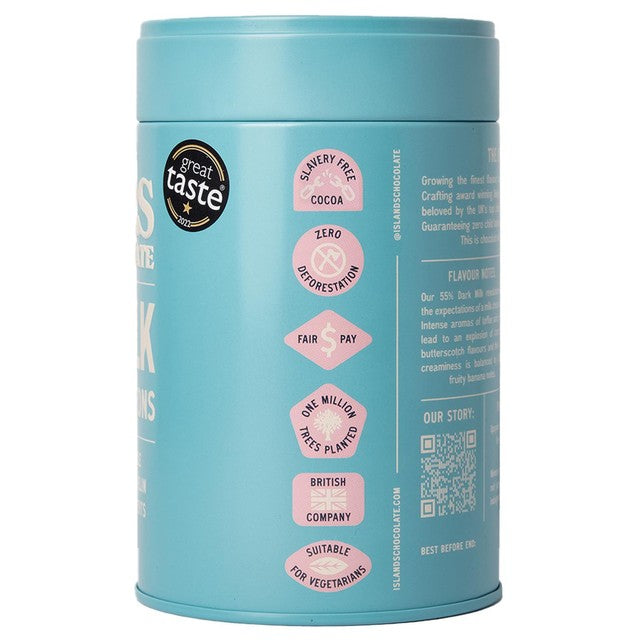 Islands 55% milk chocolate button tin 200g, UK version