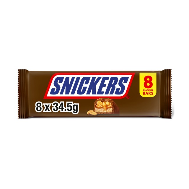 Snickers caramel nougat peanuts & milk chocolate snack bars 276g multipack (British brand)