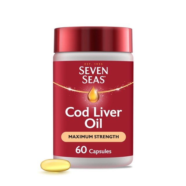 Seven Seas Cod Liver Oil Max Strength Omega-3 & Vitamin D Capsules 60 Capsules (British brand)