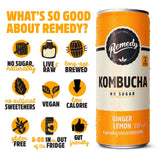 Remedy ginger lemon kombucha 4 x 330ml, imported from the UK