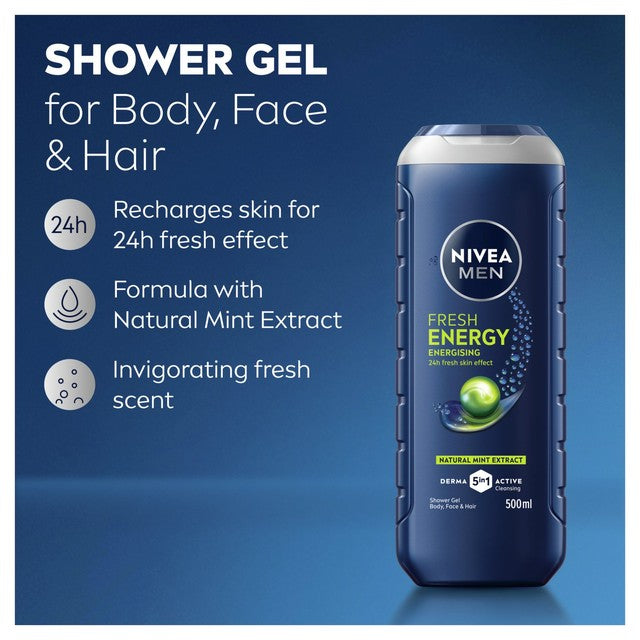 NIVEA MEN Energy Shower Gel with refreshing mint - British product