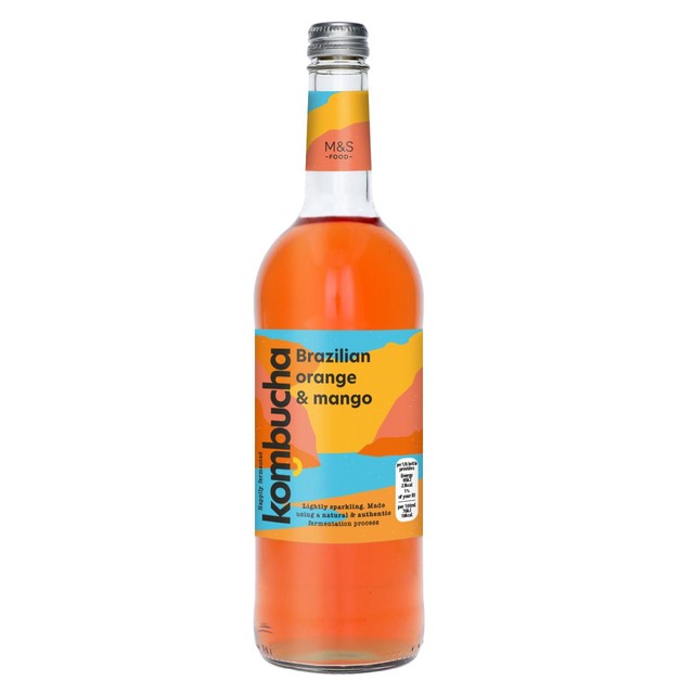 M&S Brazilian orange and mango kombucha 750ml, imported from the UK