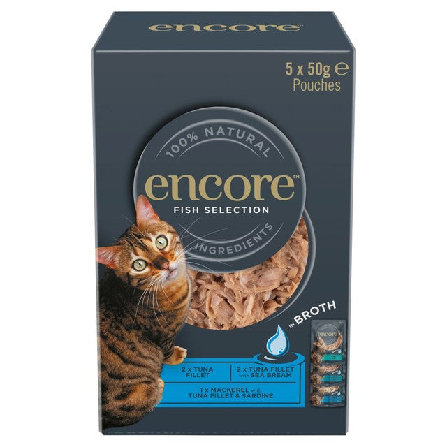 Encore cat broth pouch fish selection 5 x 50g - British product