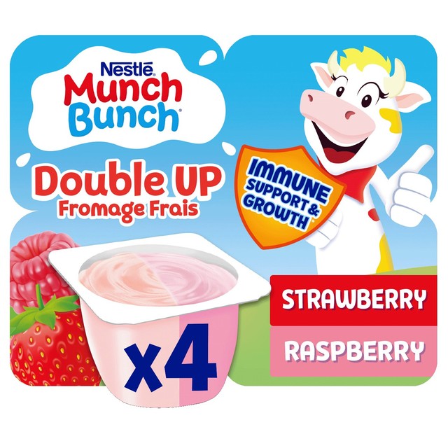 Munch Bunch strawberry raspberry fromage frais 4x85g pots, imported from the UK