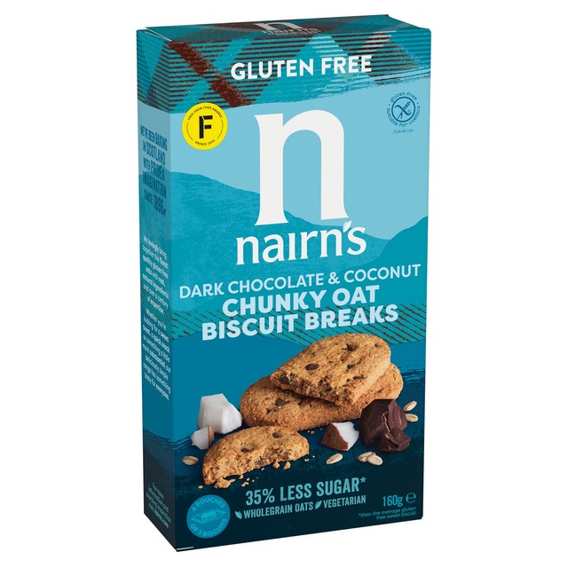 Nairn's breakfast biscuits dark chocolate and coconut 160g, imported from the UK