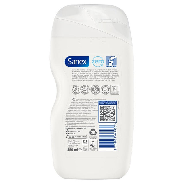 Sanex Zero% Fragrance Free Baby Bath and Shampoo 450ml (British brand)
