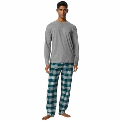M&S M&S Herrer Børstet Bomull Rutete Pyjamassett Grå XL- Kjøp online hos McGrocer