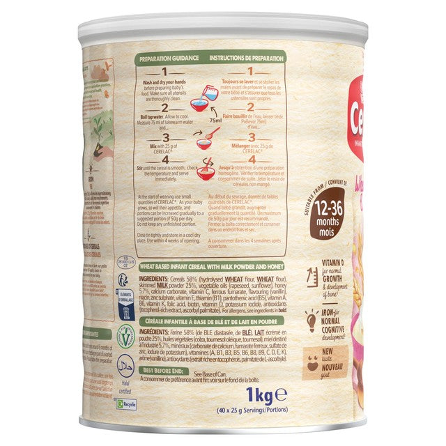 Nestle Cerelac wheat & honey toddler cereal 1kg, imported from the UK
