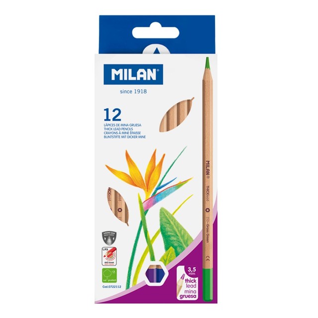 Milan 12 hexagonal colour pencils with thick lead, imported from the UK