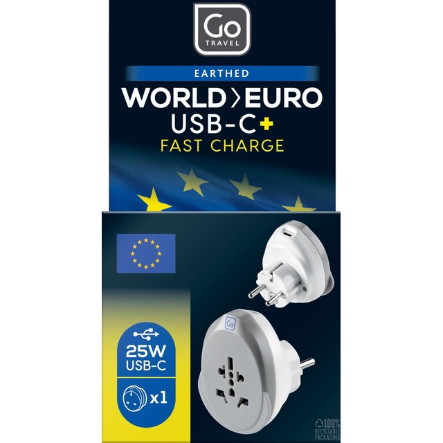 Go Travel EU USB C Adapter 25W, UK version