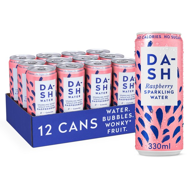Dash raspberry infused sparkling water 12 x 330ml - British product