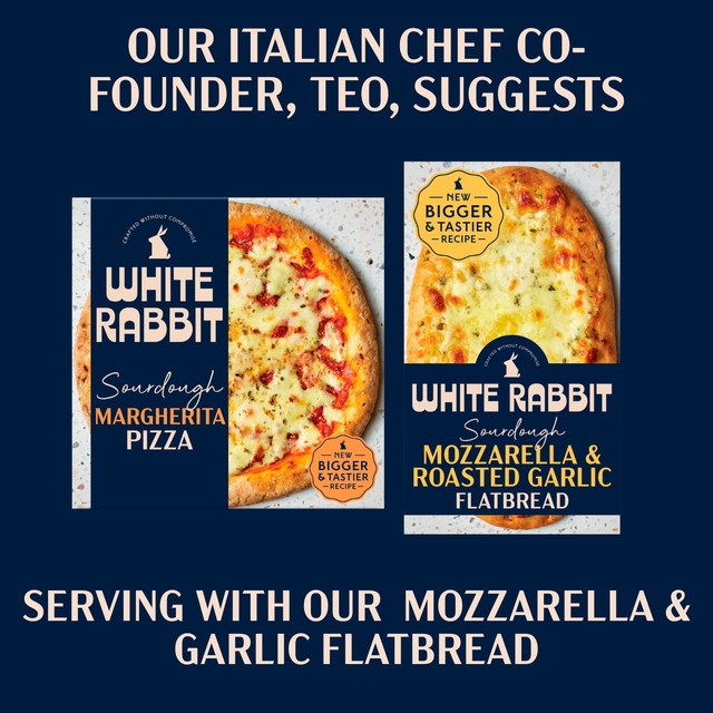 White Rabbit Pizza Co sourdough mozzarella garlic flatbread 210g (British brand)