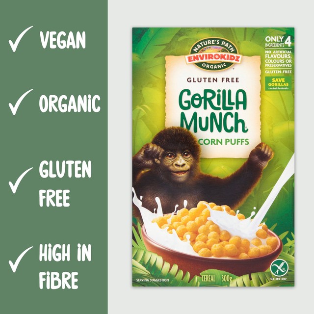Nature's Path Gorilla Munch corn puffs cereal 300g, imported from the UK