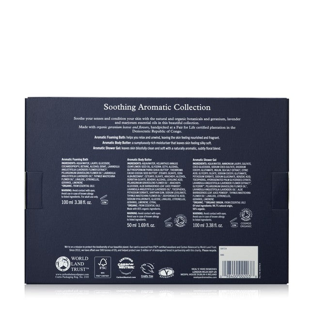 Neal's Yard Remedies soothing aromatic body care set, imported from the UK