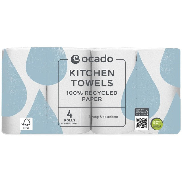 Ocado 100% recycled kitchen towels 4 rolls - British product