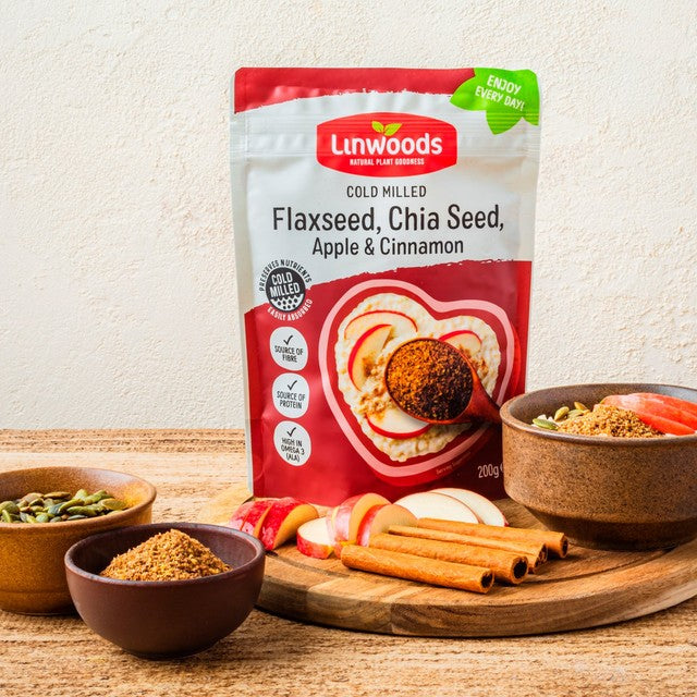 Linwoods flax and chia seed mix with apple and cinnamon 200g, UK version
