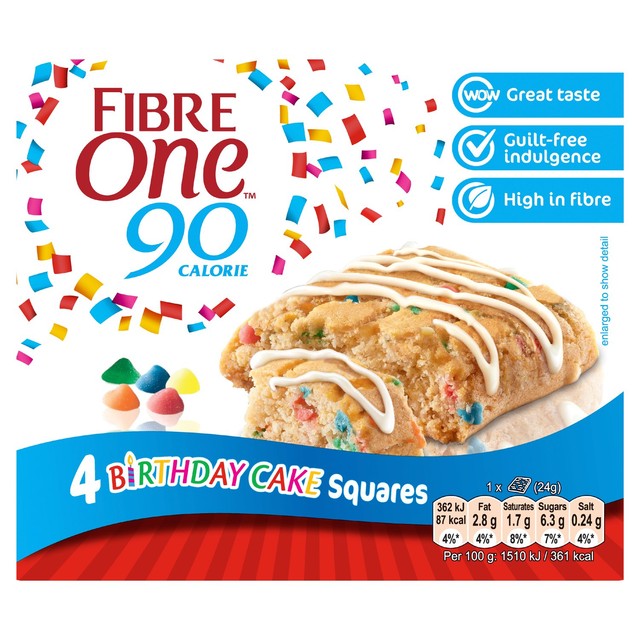 Fibre One Birthday Cake Bar Squares 4 x 24g - British product