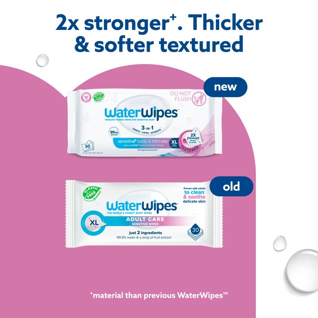 WaterWipes Adult Care Sensitive Wipes 30 pack (British brand)