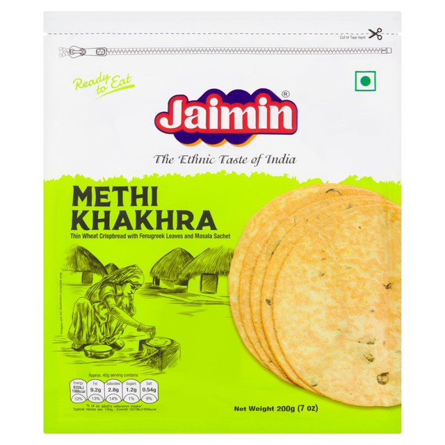 Jaimin Methi Khakhra crispbread 200g, UK version