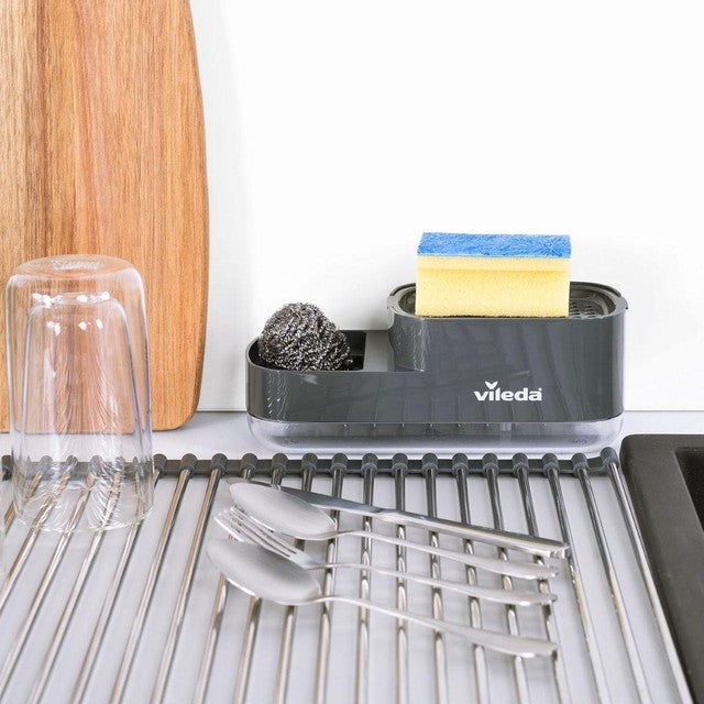 Vileda Sinkside Dispenser Grey soap dispenser with sponge holder (British brand)