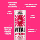 Vital sparkling apple and raspberry vitamin water 330ml, UK version