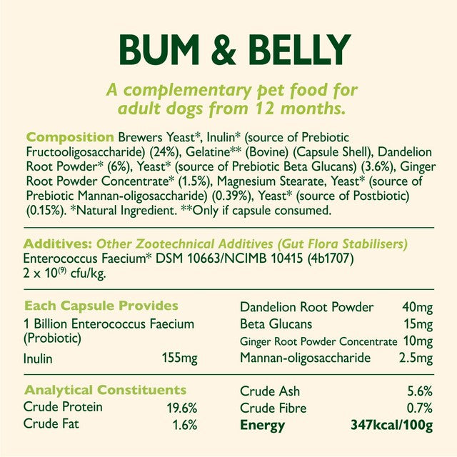 Lily's Kitchen Bum & Belly dog supplement 60 capsules, UK version