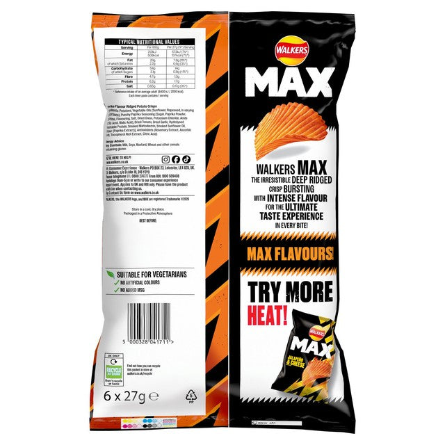 Walkers Max Punchy Paprika crisps 6x27g (British brand)
