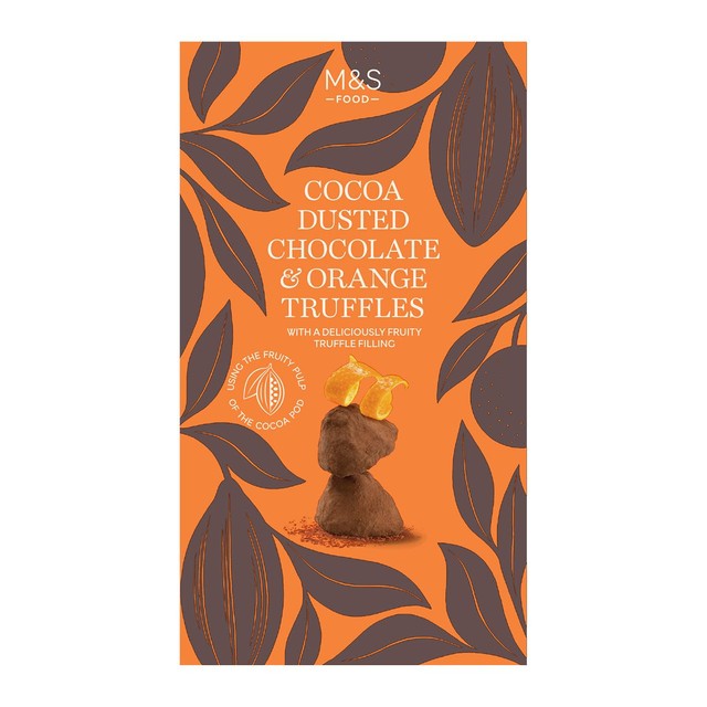 M&S cocoa dusted chocolate & orange truffles 200g, imported from the UK