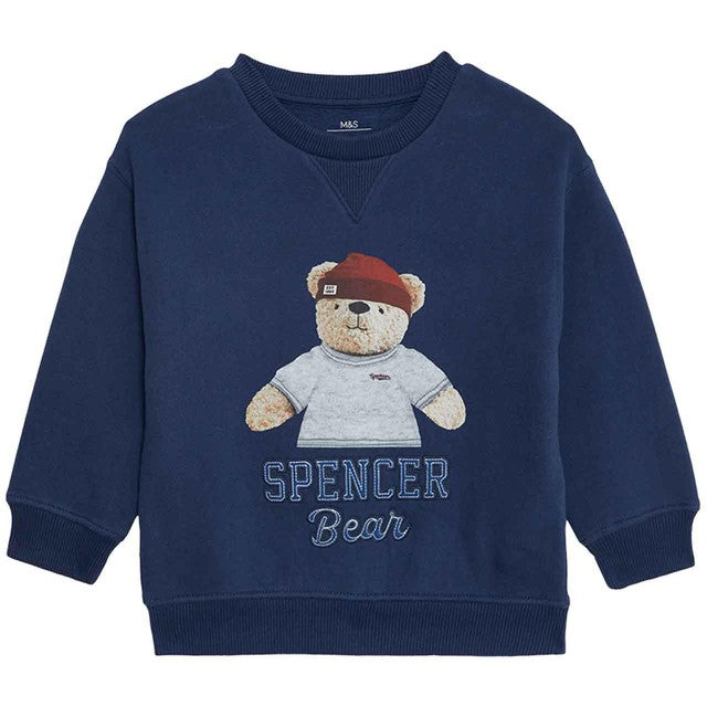 M&S Spencer Bear sweatshirt Navy 5-6 Years, imported from the UK