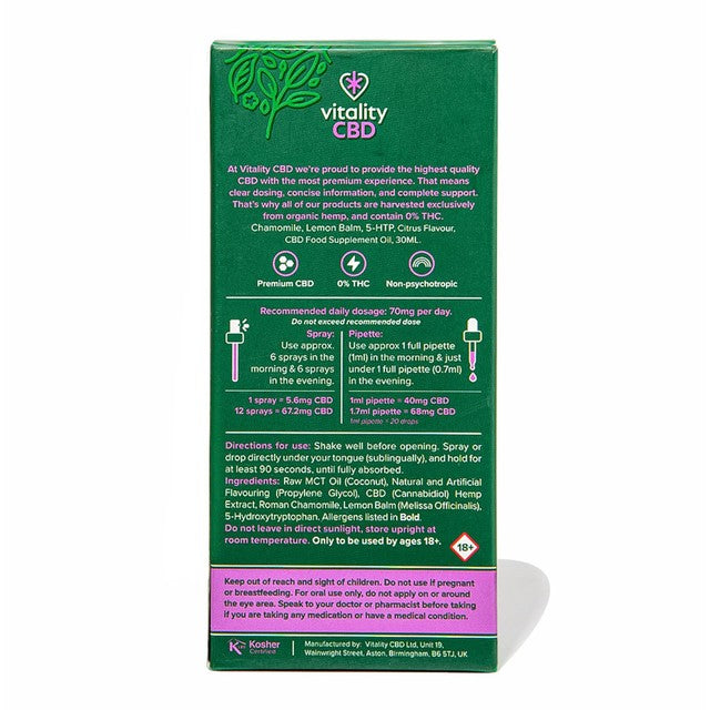 Vitality CBD Sleep Support Oil 1200mg Citrus Flavour 30ml (British brand)