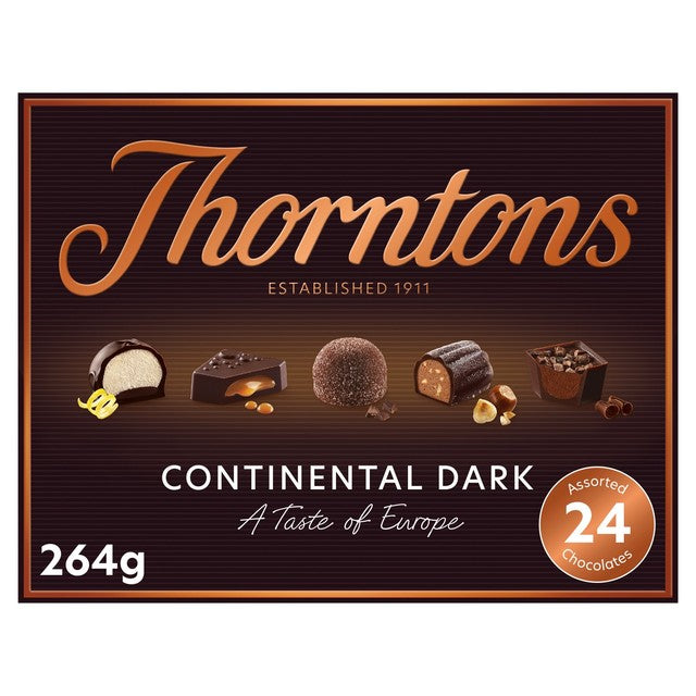 Thorntons Continental dark chocolate selection box, 24 pieces, 264g (British brand)
