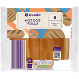Ocado sliced hot dog rolls 6 per pack, imported from the UK