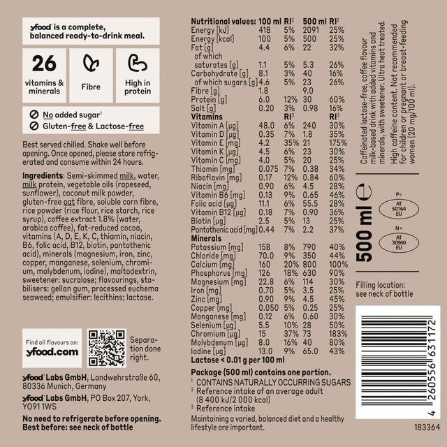Yfood Cold Brew Coffee ready-to-drink meal 500ml (British brand)