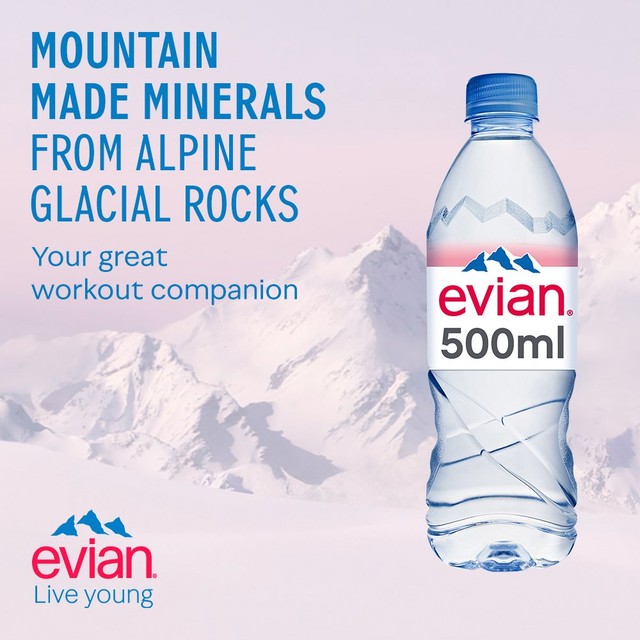 Evian still mineral water 6 x 500ml bottles - British product