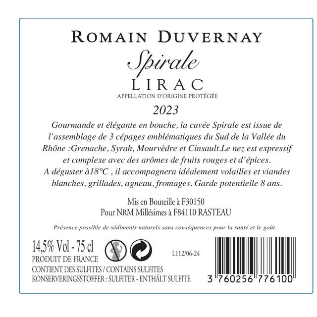 Romain Duvernay Lirac red wine AOP (British brand)