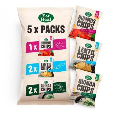 M&S Eat Real Kikerter, Linser og Quinoa Chips Multipack Snack Crisps 5-pakke- Kjøp online hos McGrocer