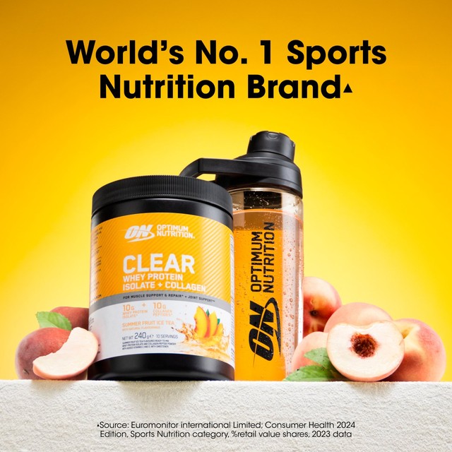Optimum Nutrition Summer Fruit Clear Whey Collagen 240g, imported from the UK