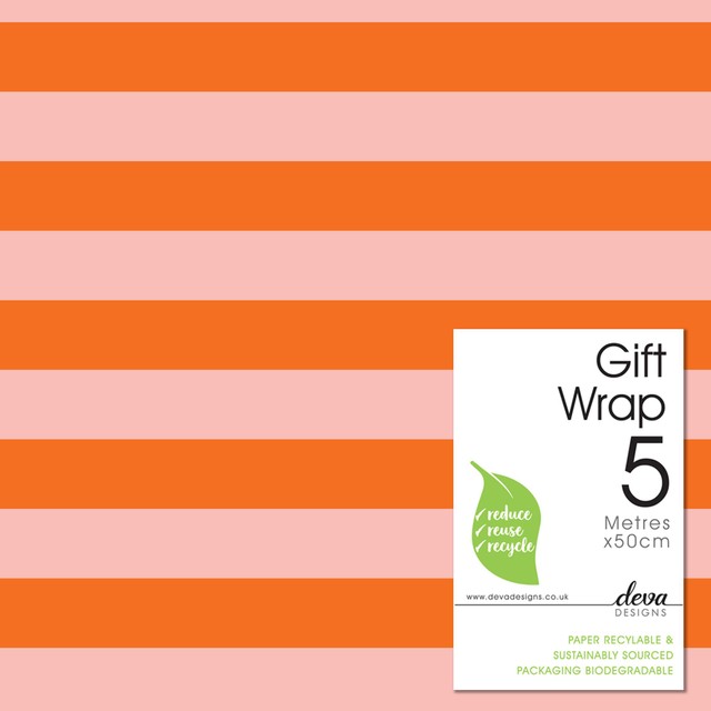 Deva Designs orange stripe gift wrap roll 5m, UK version