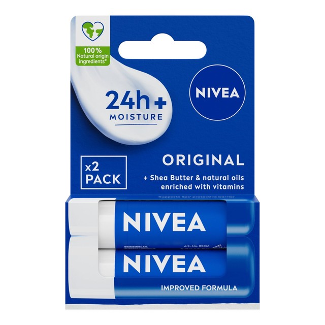 Nivea lip balm duo pack 2 x 4.8g, imported from the UK