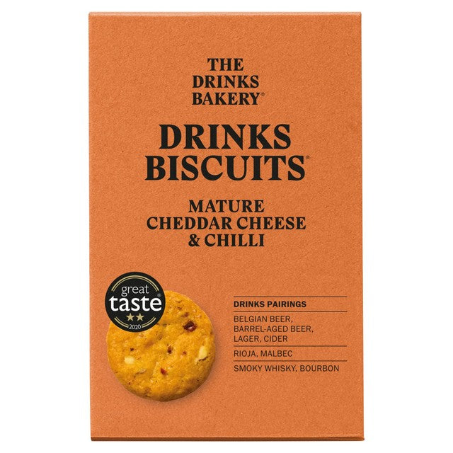 The Drinks Bakery Mature Cheddar Chilli & Almond savoury biscuits 110g (British brand)