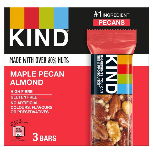 Kind Maple Pecan Almond snack bars 3 x 30g, UK version