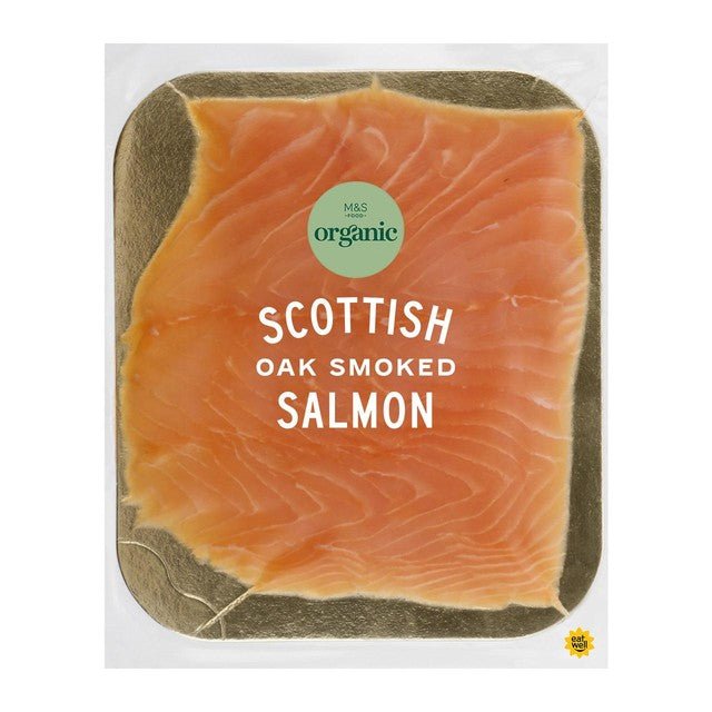M&S organic smoked salmon 100g, imported from the UK