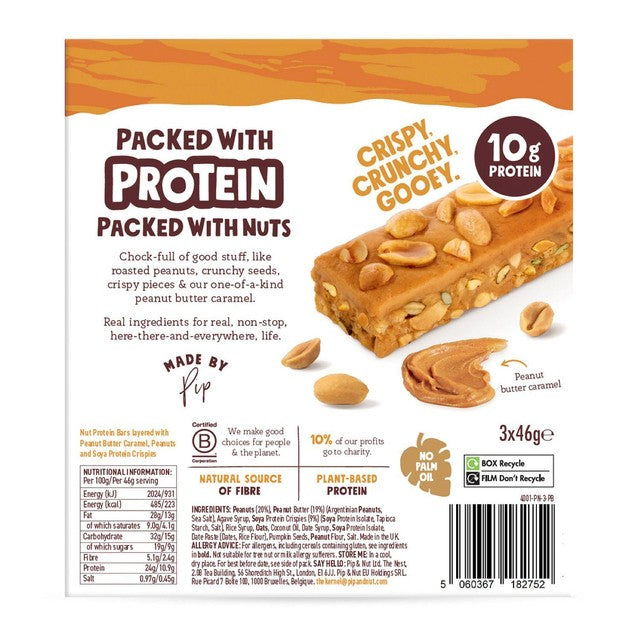 Pip & Nut Protein Peanut Butter Bars 3-pack, imported from the UK