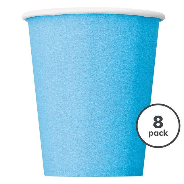 Unique Party powder blue paper party cups 8 pack, imported from the UK