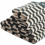M&S geometric check bath towel in forest green, imported from the UK