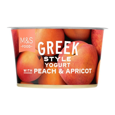 M&S gresk yoghurt med fersken og aprikos i beger 140 g