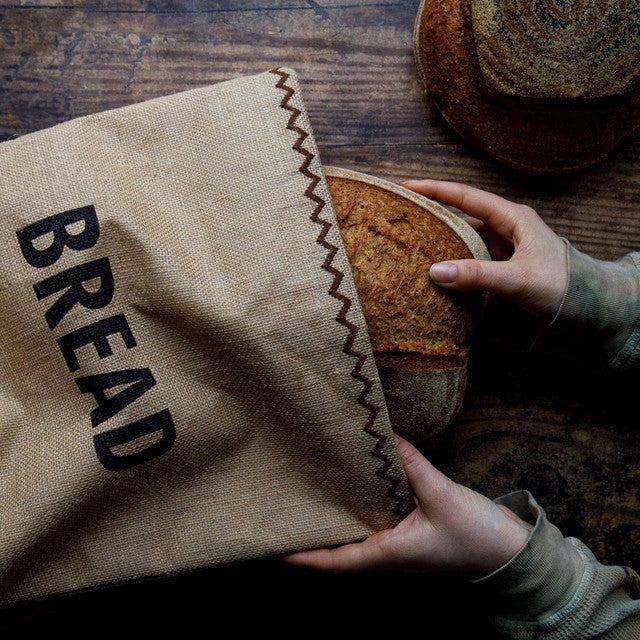 Natural Elements hessian bread bag with cotton lining, imported from the UK