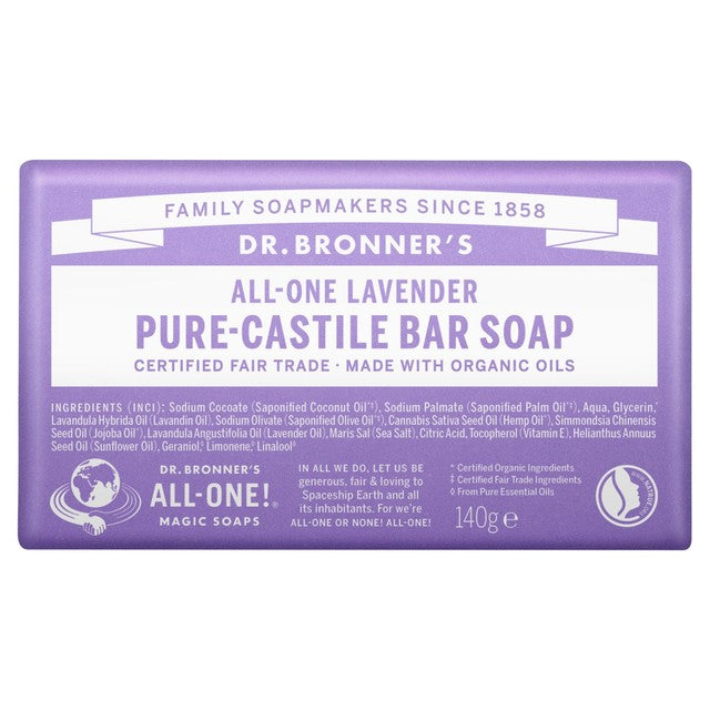 Dr Bronner Lavender Organic Soap Bar 140g - British product