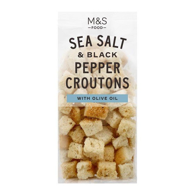 M&S Sea Salt Black Pepper Croutons 80g, imported from the UK