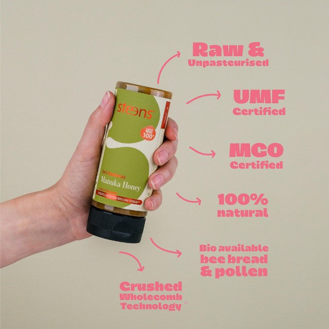 Steens MGO 100 Raw Multi Manuka Honey 340g (British brand)